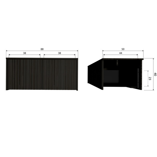New Gravure kistbank grenen zwart, maattekening