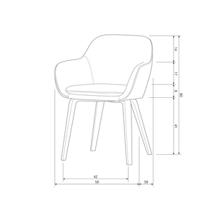 Base eetkamerstoel velvet melange zand, maattekening