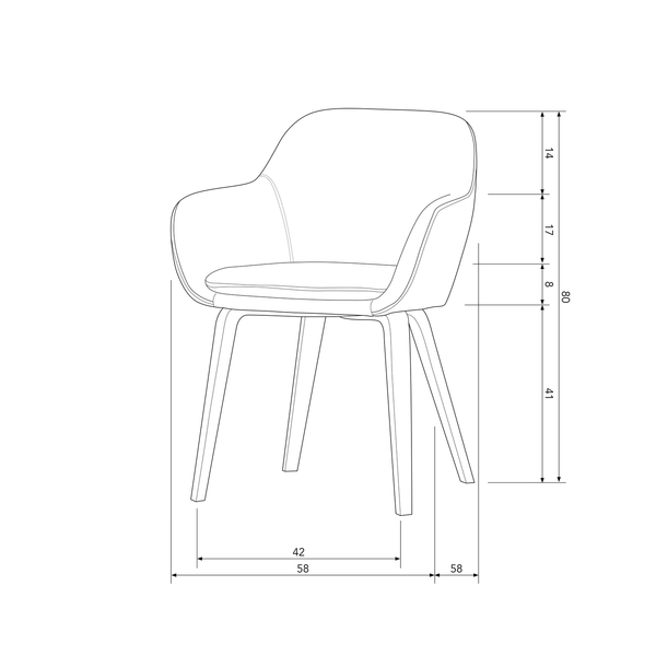 Base eetkamerstoel velvet melange zand, maattekening