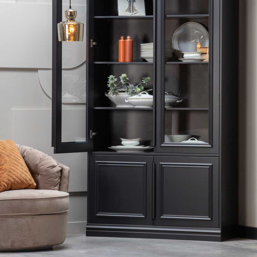 Organize glass-door display case 44 cm pine matt black, room setting