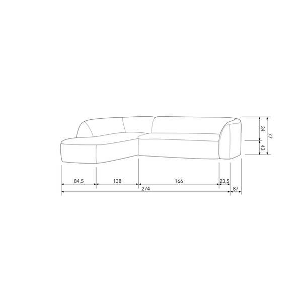 Sloping canapé d angle gauche mélangé naturel, plan avec dimensions