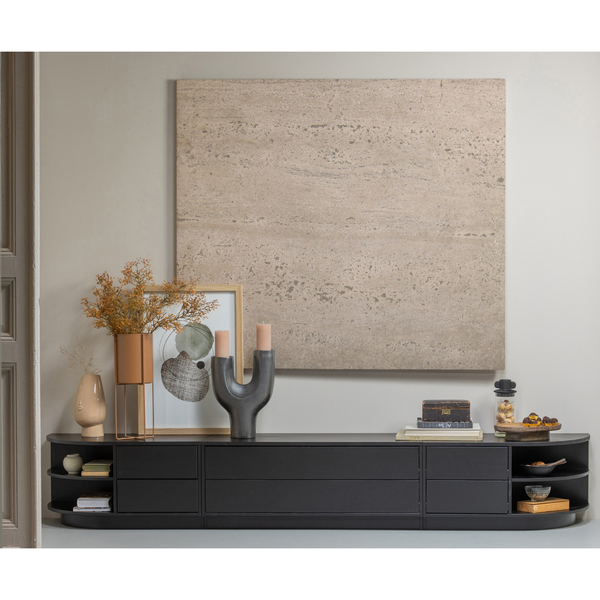 Finca meuble tv rond gauche 78 cm bois profond noir, photo d'ambiance