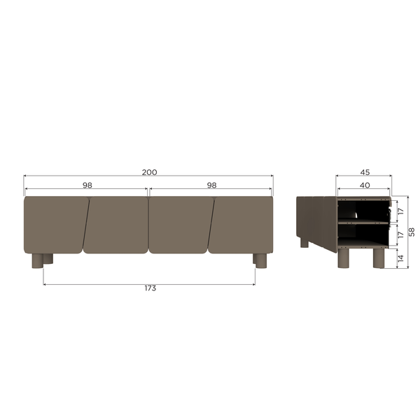 Root meuble tv 200 cm pin truffle brun, plan avec dimensions