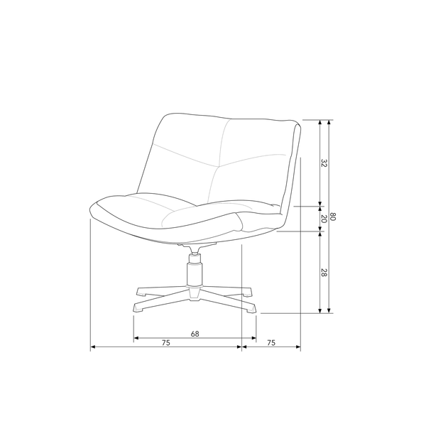 Vinny swivel armchair bouclé sand, dimension drawing