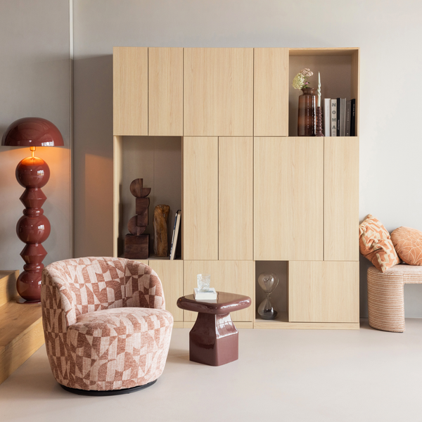 Build storage cabinet 80 cm oak veneer natural, room setting
