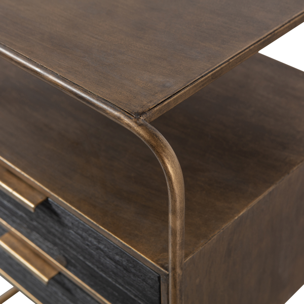Polite nightstand metal/wood antique brass, detail