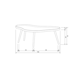 Mae bijzettafel organisch langwerpig hout alpaca, maattekening