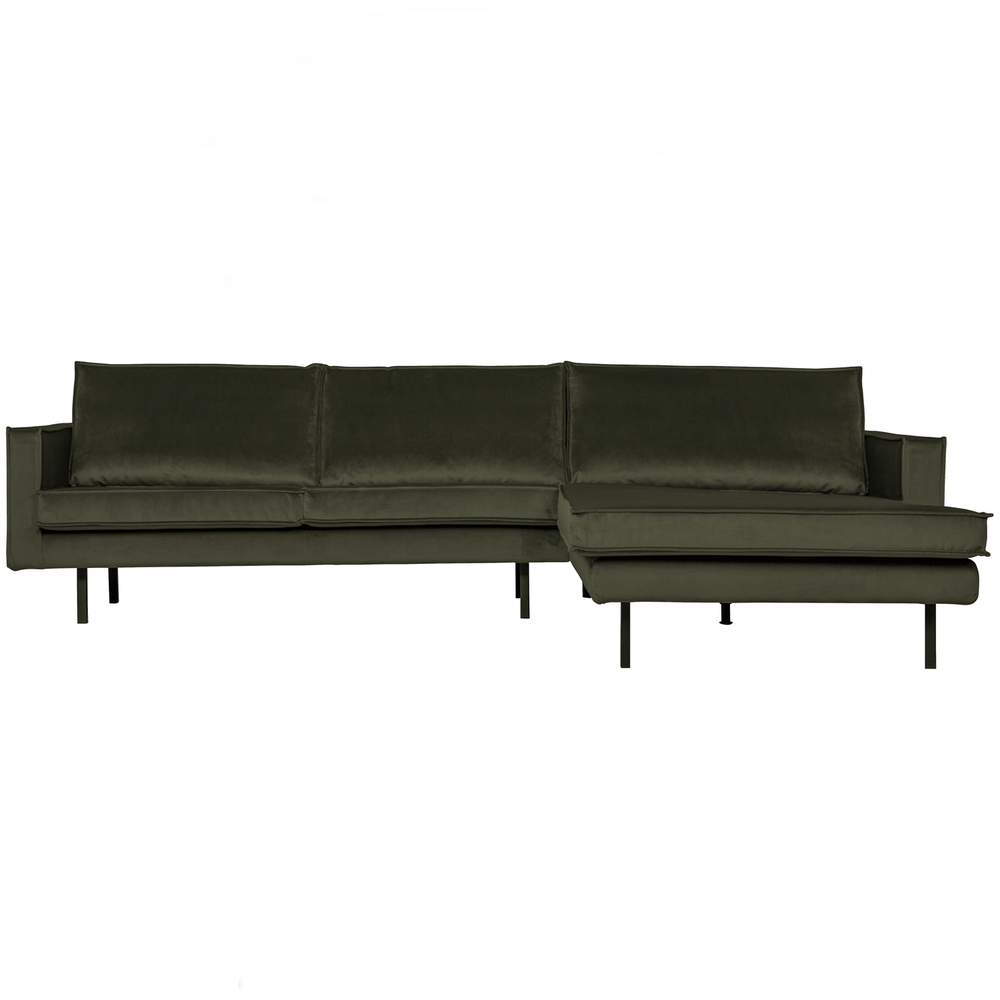 Rodeo chaise longue rechts velvet donkergroen, vooraanzicht