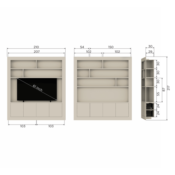 Armoire murale Wallcover 210 cm pin dust, plan avec dimensions