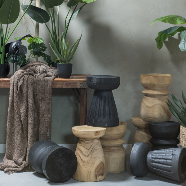 Bikkel stool wood natural 40xø28 cm, room setting