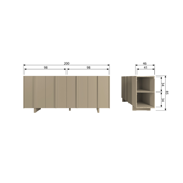 Basu sideboard pine mud, dimension drawing