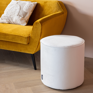 Sara pouf high 46xØ46 cm velvet off white, room setting