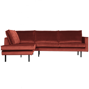 Rodeo corner sofa left velvet chestnut, front view