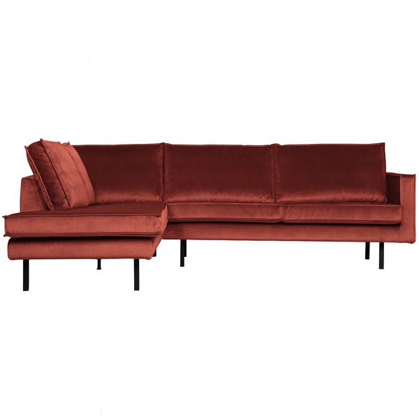 Rodeo corner sofa left velvet chestnut, front view