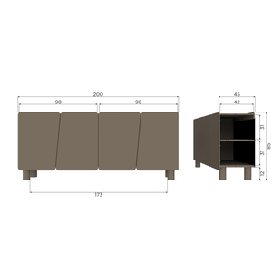Root commode 200 cm pin truffle brun, plan avec dimensions