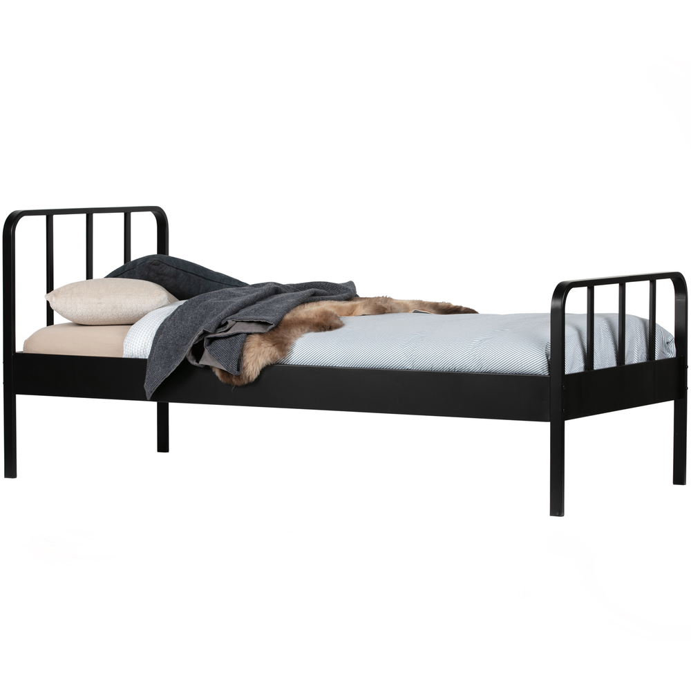 Mees bed metaal zwart 90x200 cm, schuin vooraanzicht