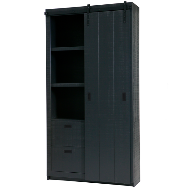 Slide barn armoire brut de sciage pin noir, côté droit