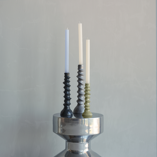 Set of 3 - Bexi candle holder metal grey/green, room setting