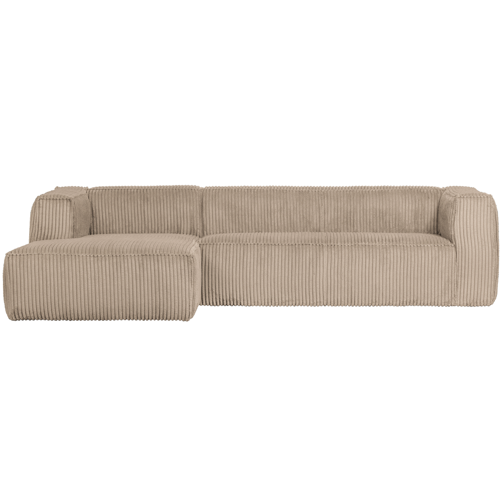 Bean hoekbank links ribstof travertin, vooraanzicht