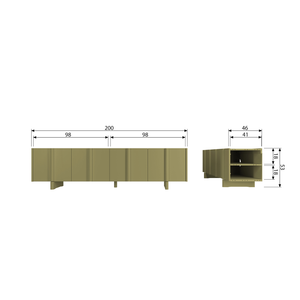 Basu tv meubel 200 cm grenen moss, maattekening