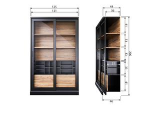 James vitrine en bois noir/box, plan avec dimensions