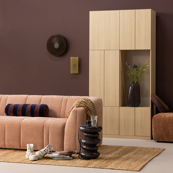 Build small open storage cabinet oak veneer natural, room setting