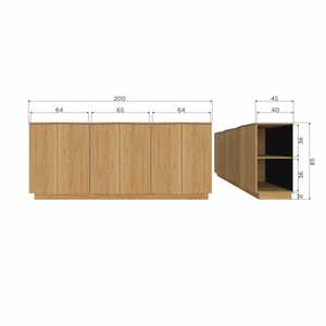 Zuma buffet 200 cm chêne transparent, plan avec dimensions