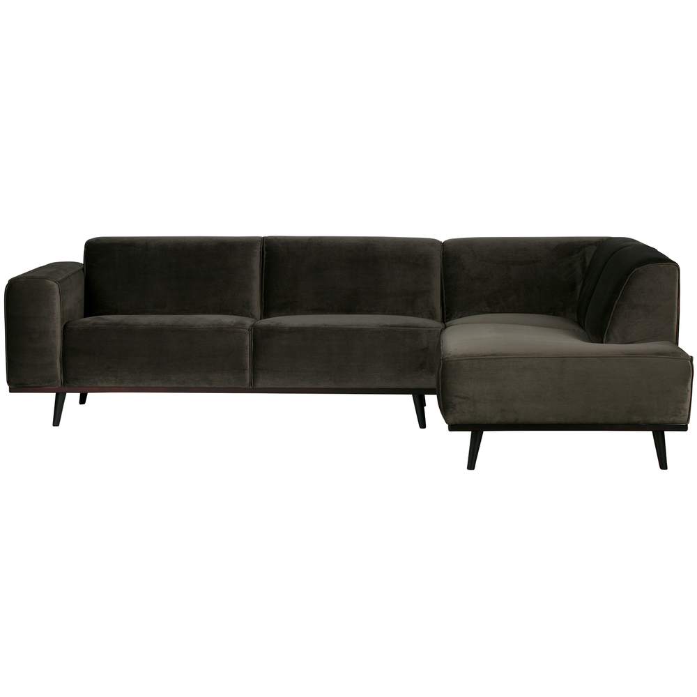 Statement corner sofa right velvet warm green, front view