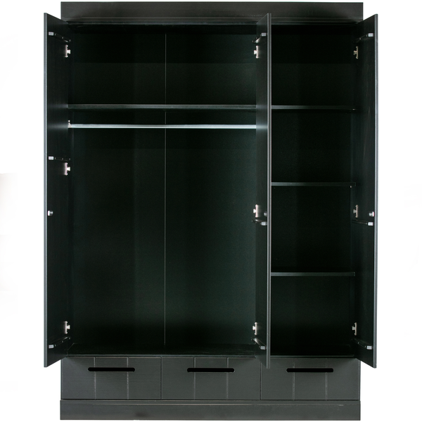 Connect armoire 3 portes + tiroirs noir, vue de face