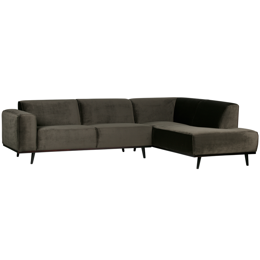 Statement corner sofa right velvet warm green, front view