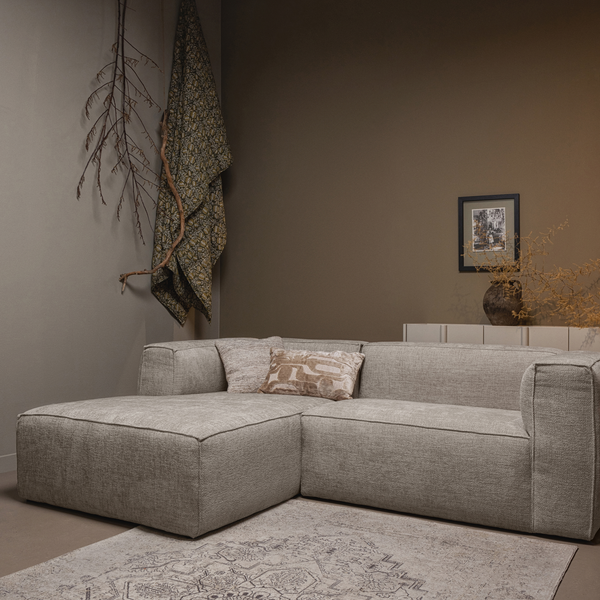 Bean chaise longue sofa left coarse melange travertine, room setting