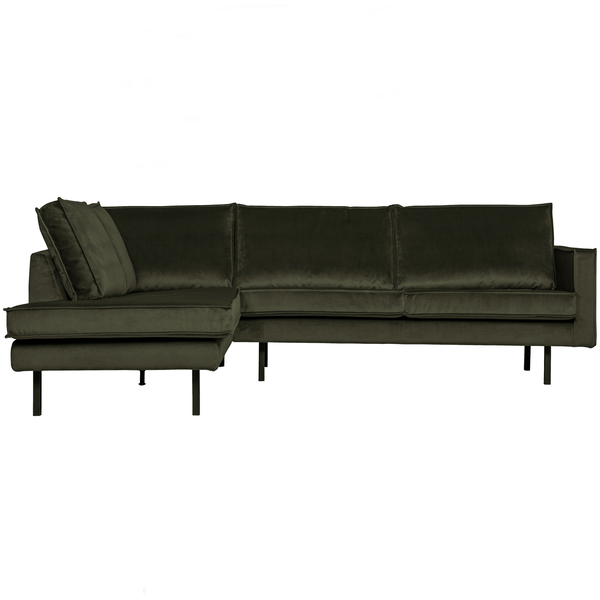 Rodeo corner sofa left velvet dark green, front view