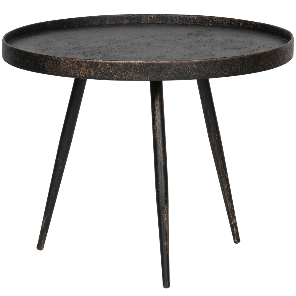 Bounds sidetable L wood/metal antique gold 44xø58 cm, angled front view