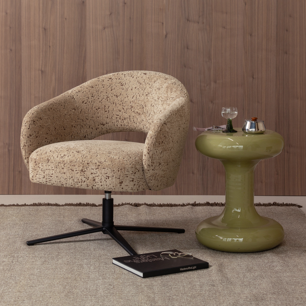 Pico swivel armchair woolly structured sand, room setting