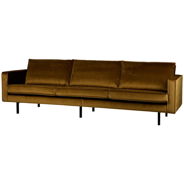Rodeo sofa 3-seater velvet honey yellow, angled front view