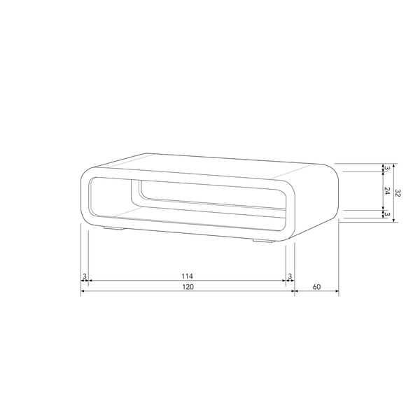 Table basse Kin en bois d'acacia naturel, plan avec dimensions